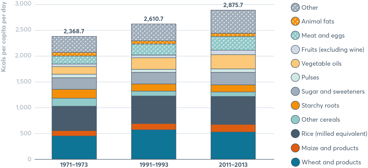 FIGURE 4.2 Global average energy intake by food group, 1971–2013