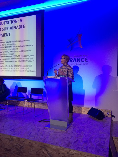 Rachel Nugent speaking at the COP21 event 2015